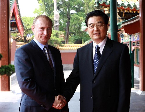 2008年8月9日 胡锦涛会见俄罗斯总理普京