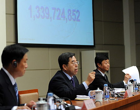 2011年4月28日 第六次全国人口普查中国内地总人口达13.39亿